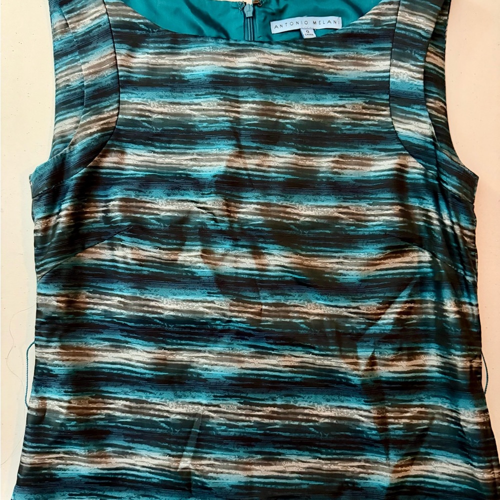 ANTONIO MELANI Teal and Black Striped Midi Dress - Picture 3 of 6